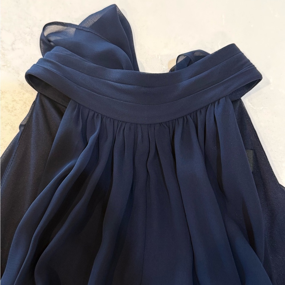 NEW MSK Tie Back Chiffon Wide Leg Navy Halter Neck Evening Jumpsuit - Picture 9 of 11